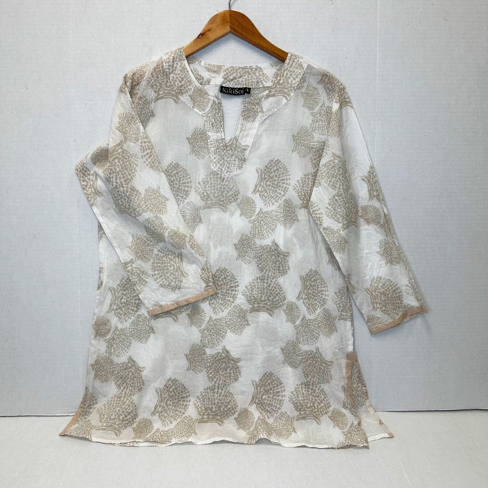 KikiSol 100% Cotton Tan Shell Tunic with Tan Trim size large